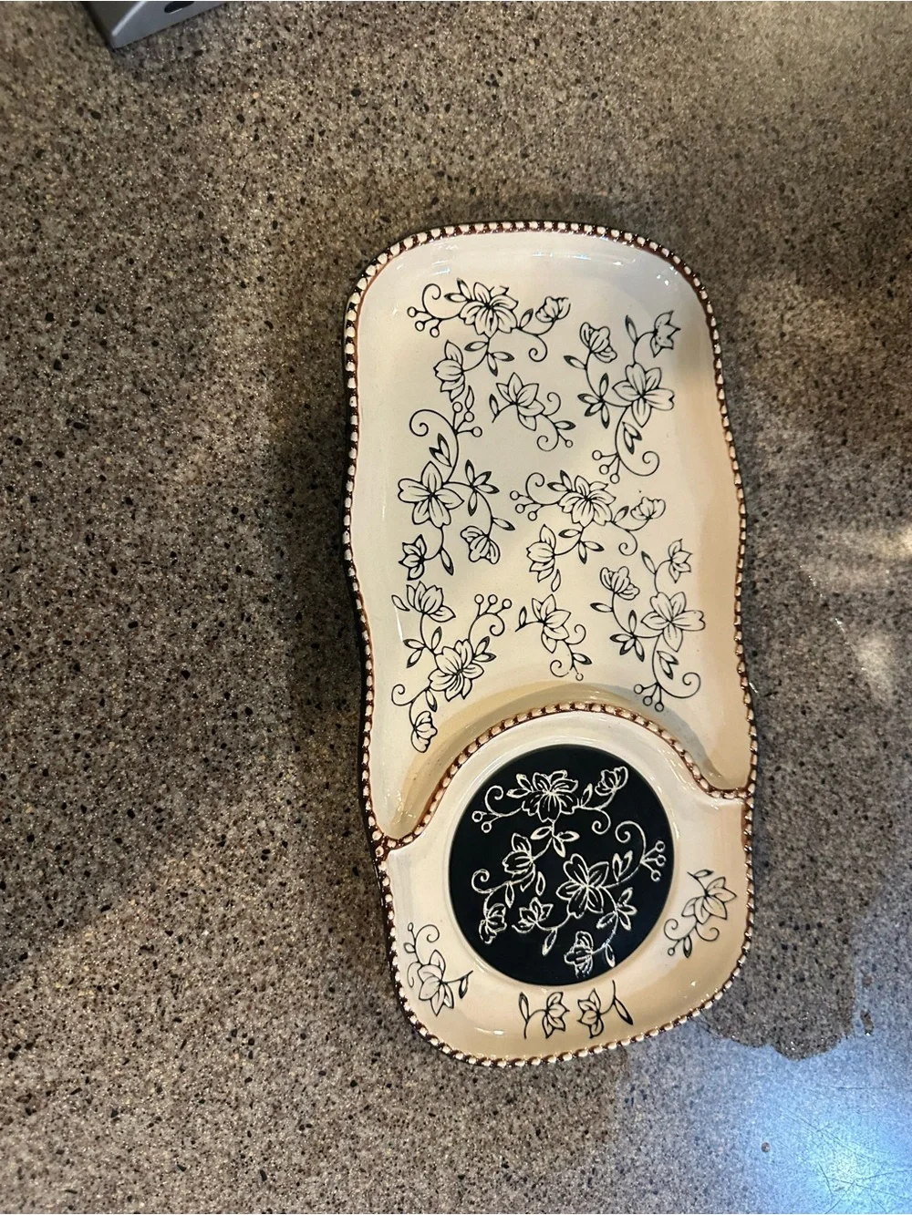 Ceramic Floral Serving Tray in Cream and Black